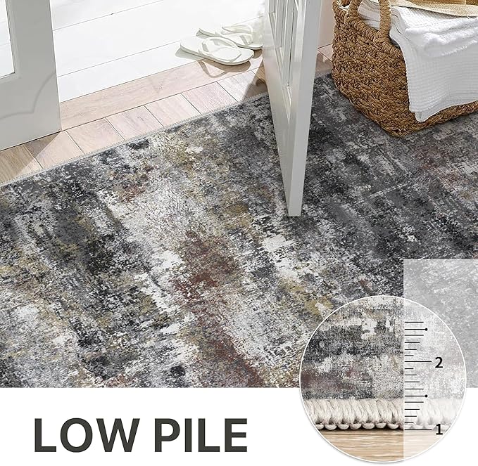 Runner Rug for Hallway Kitchen 2x7 Machine Washable Runners Rug for Entryway, Dark Gray Soft Modern Abstract Throw Rugs, Floor Carpet with Non Slip Rubber Backing
