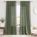 Nanspring Olive Green Linen Sheer Curtains 90 Inch Length 2 Panel Set Back Tab Rod Pocket Semi Sheer Light Filtering Breathability Elegance Modern Design for Bathroom Living Room 60x90