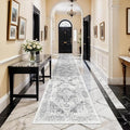 Hallway 2'6''x16' Runner Rug - Non-Slip Vintage Long Rug for Entryway Low-Pile Washable Medallion Runner Rugs for Hallway Waterproof Traditional Runner Rug Indoor Thin Rug for Kitchen (Grey)
