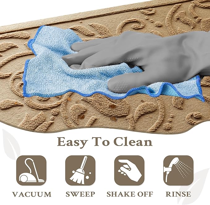 Boho Beige Floral Leaves Outdoor Indoor Entrance Doormats, Absorbent Durable Heavy Duty Welcome Front Door Mat,Thick Natural Rubber Back,Easy Clean Entryway Mat 23x35 Inch, Low Profile
