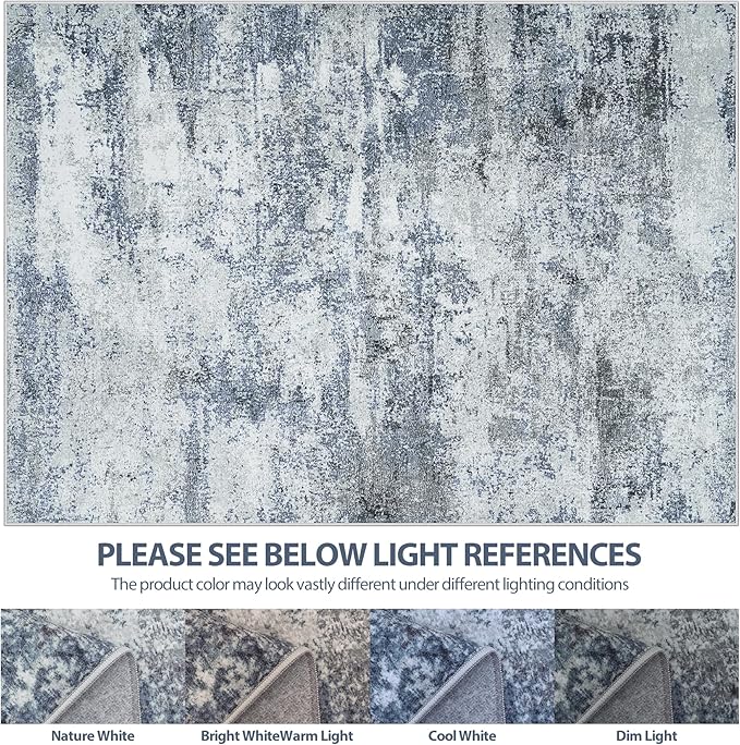 9x12 Area Rugs for Living Room Washable: Abstract Large Rug for Dining Room Bedroom Carpet Non Slip 9 by 12 Indoor Modern Nursery Home Office Blue Grey