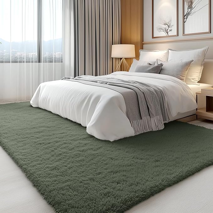 OLANLY 5x7 Machine Washable Large Area Rugs for Living Room, Bedroom, Soft Fluffy Shaggy Bedside Rug, Indoor Floor Carpet for Kids Girls and Boys, Dorms, Nursery, Home Decor Aesthetic, Olive Green