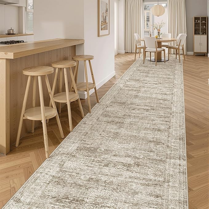 Hallway Runner 3x14 - Runner Rugs 14ft Washable Entryway Rug Vintage Kitchen Runners Non Slip Indoor Rug Farmhouse Carpet Runner for Bathroom Living Room Bedroom, Brown
