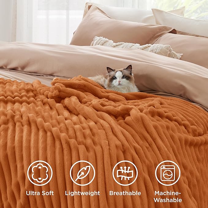 Bedsure GentleSoft Orange Fall Throw Blanket for Couch - Cozy Soft Blankets for Women, Cute Small Fall Throws for Girls, Orange, 50x60 Inches
