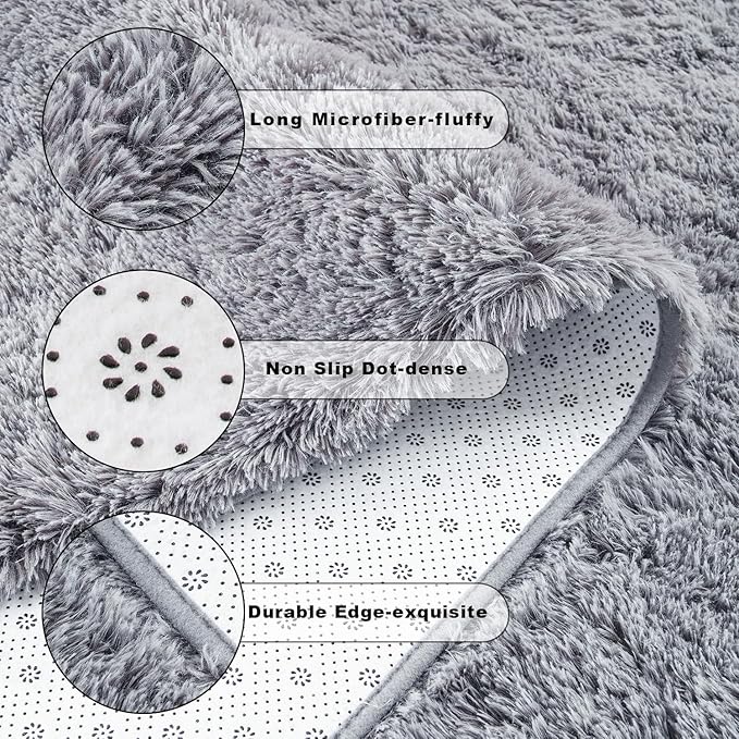 Chicrug Soft Area Rugs for Bedroom Living Room Plush Fluffy Rug 5x8 Feet, Shag Furry Area Rug Carpet Non Shedding for Nursery Children Kids Girls Room Home Decorative, Grey