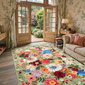 Floral Machine Washable Rug Green, 3x5 Rug Non Slip Soft Bedroom Rugs for Entryway Dorm, Ultra-Thin Rugs for Bedroom Stain Resistan(3 x 5, Green Garden)
