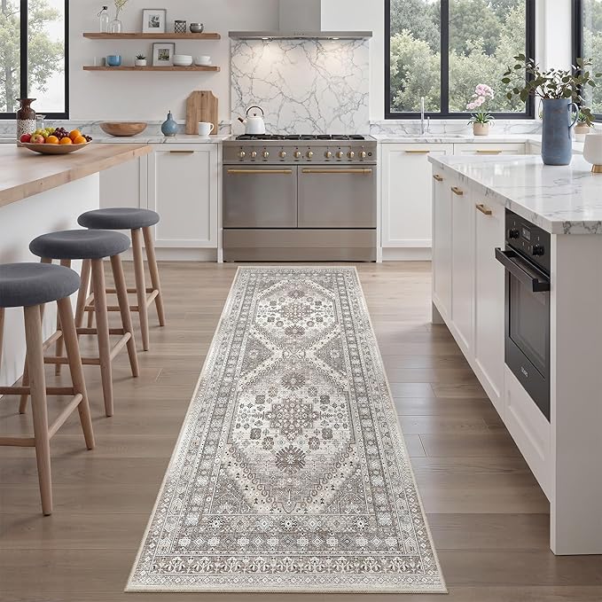 zesthome Runner Rug 2x5 - Stain Resistant Machine Washable Rug, Non Slip Vintage Hallway Runner Rugs, Low Pile Lightweight Runners for Kitchen, Entryway and Corridor