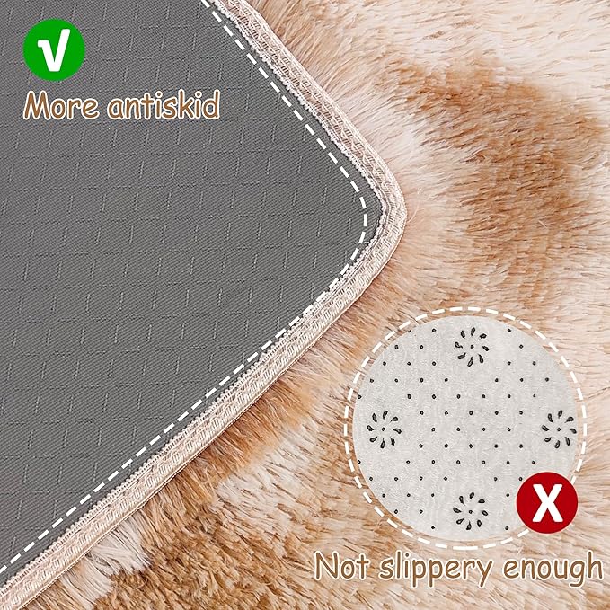 Super Soft Fluffy Living Room Area Rugs 2x6 ft Tie-Dyed Beige Shaggy Furry Carpet Washable Non-Slip Floor Rug Bedroom Bedside Nursery Rug Fuzzy Girls Boy Reduce Noise Dorm Home Decor