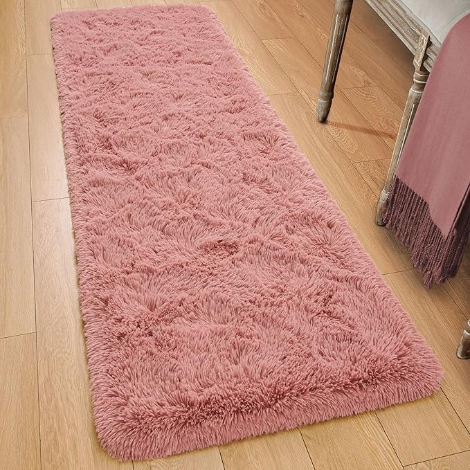 Tepook Soft Runner Rugs for Bedroom 2x6 ft with Rubber Backing, Blush Fluffy Rugs for Living Room, Shag Bedside Rug Fuzzy Plush Carpet for Room, Area Rug for Dorm Nursery Hallway Indoor Home Decor