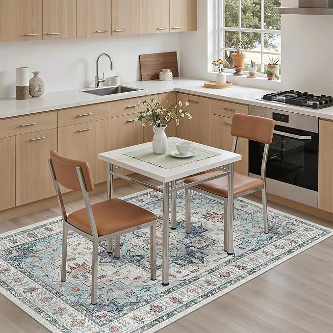 Madane Area Rug 3x5, Entryway Washable Vintage Runners Bedroom Non Slip Indoor Kitchen Runner for Living Room Laundry Room Playroom Soft Non-Slip Area Rugs, Blue