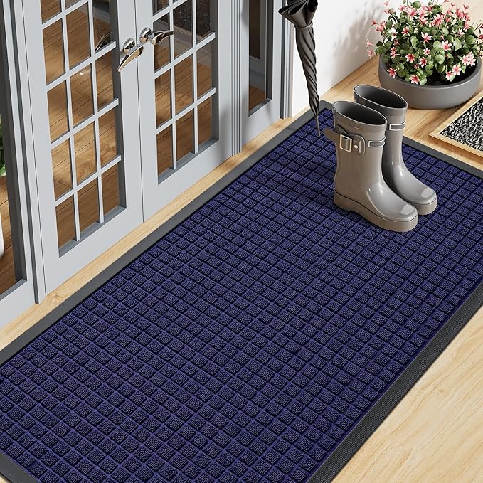 Smiry Front Door Mat Outside Entrance, Heavy Duty Natural Rubber Doormat, Non Slip, Trap Dirt and Moisture, Easy Clean, Low Profile Welcome Floor Mats for Indoor Outdoor Entry, 71x23 Inch, Navy Blue