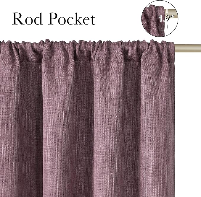 NICETOWN Greyish Purple Faux Linen Room Darkening Rod Pocket Curtains 63 inch Length, W42 x L63, Light Blocking Thermal Insulated Noise Reducing Drapes for Bedroom Farmhouse Decor, 2 Panels