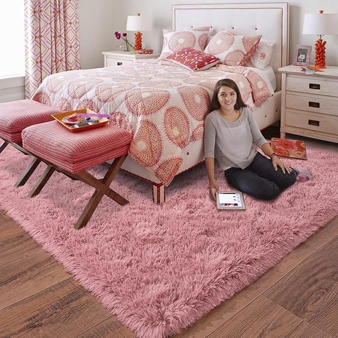 Rugs for Living Room 6x9, Soft Shaggy Modern Shag Area Rug for Bedroom, Upgrade Non-Slip Plush Fluffy Carpet for Kids Boys Girls Room Home Decor Aesthetic, Blush