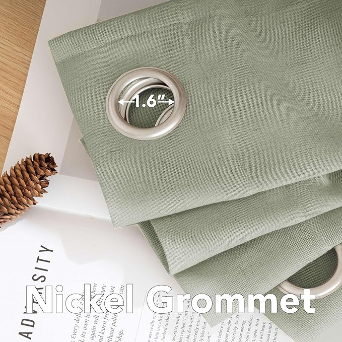 H.VERSAILTEX Elegant Natural Linen Blended Energy Efficient Light Filtering Linen Semi Sheer Textured Curtains/Nickel Grommet Window Treatments Panels/Drapes (Set of 2, Sage, 52 Inch x 45 Inch)