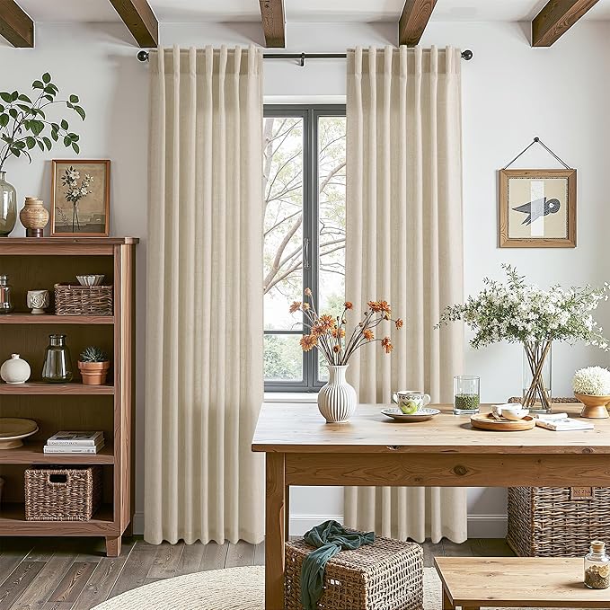 Nanspring Eggshell Beige Linen Curtains 84 Inches Long for Living Room Light Filtering Semi Sheer Curtain Back Tab Rustic Coastal Decor Elegant Neutral Luxury Drapes for Bedroom 52x84, 2 Panels