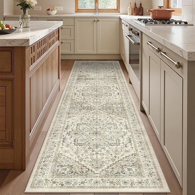 Kitchen Runner Rug Non Slip Washable 2.5x8, Soft Low Pile Entryway Rug Runners for Hallways,Carpet Runner for Living Room,Kitchen, Laundry, Bathroom(Brown/Beige,2.5'x8')