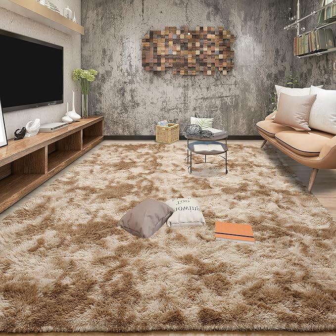 Tepook Soft Fluffy Rugs for Living Room, 5x8 Shaggy Area Rug for Bedroom, Modern Shag Rug Fuzzy Carpets for Kids, Plush Indoor Nursery Home Decor Rug with Non-Slip Bottom, Tie-Dyed Beige