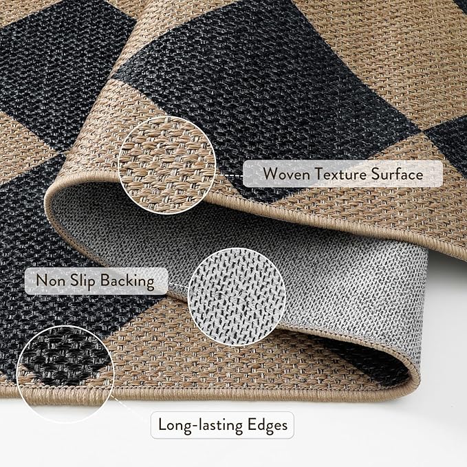 Lahome Colette Checkered Round Rugs 6ft, Washable Easy Jute Circle Patio Rug Indoor Outdoor Rugs for Living Room, Farmhouse Natural Round Area Rug Contemporary Carpet for Entryway Backyard
