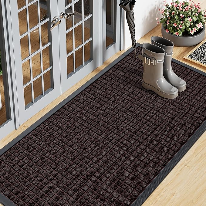 Smiry Front Door Mat Outside Entrance, Heavy Duty Natural Rubber Doormat, Non Slip, Trap Dirt and Moisture, Easy Clean, Low Profile Welcome Floor Mats for Indoor Outdoor Entry, 47x23 Inch, Brown