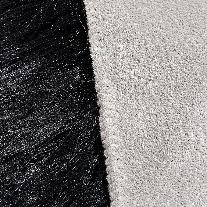 linmopm Faux Fur Rug Sheepskin Shag Fluffy Fuzzy Black 2x3 ft Small Rugs for Bedroom Bedside Bed Floor Living Room Plush High-Density Cushion Carpet Super Sofa Cover