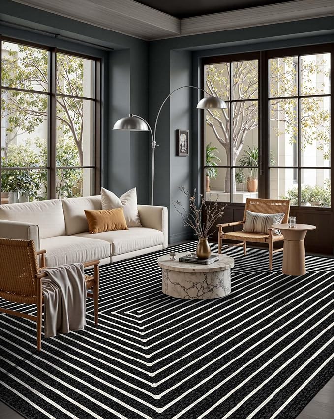 Latte&Fog 6x9 Area Rugs for Living Room Bedroom, Modern Abstract Washable Rug, Boho Non Slip Low Pile Carpet for Indoor Dining Room, Office, Dorm, Classroom, Farmhouse and Kids Room