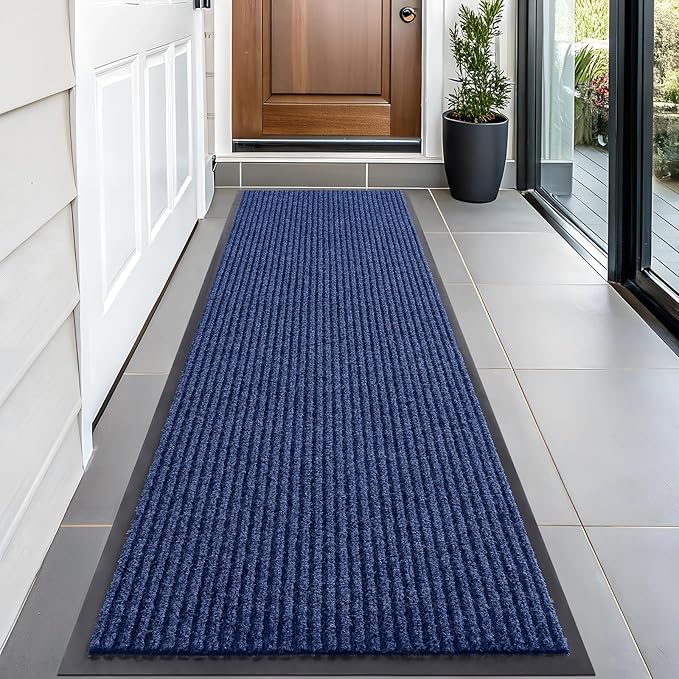 OLANLY Front Door Mat Indoor Outdoor Entrance, Waterproof Heavy Duty Doormat, Fade Resistant, Low Profile, Easy Clean Patio Porch Welcome Floor Mats for Entry, 59x20, Blue