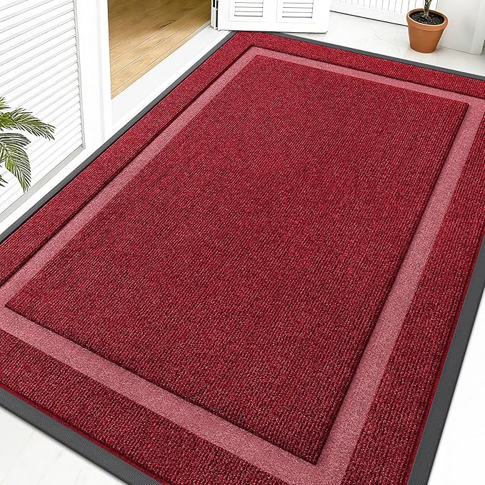 OLANLY Front Door Mat Indoor Outdoor Entrance, Waterproof All-Season, All-Weather Doormat, Sturdy Natural Rubber, Fade Resistant, Low Profile, Easy Clean Patio Porch Entryway Mat, 59x40, Wine Red