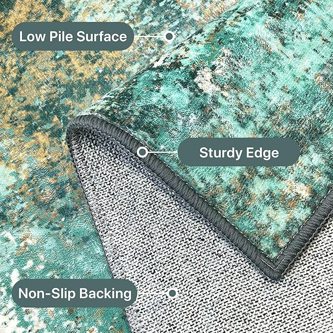 Area Rugs 5x8 for Living Room Bedroom, Modern Abstract Machine Washable Rug, Large Soft Low Pile Floor Carpet with Non Slip Backing for Dining Room, Turquoise