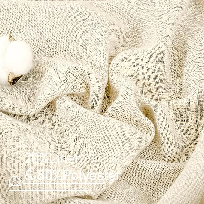 LAMIT Natural Linen Curtains 120 Inch for Living Room, Back Tab and Rod Pocket Linen Textured Sheer Curtains Light Filtering Drapes for Farmhouse/Bedroom, 2 Panels, 52 x 120 Inch, Beige