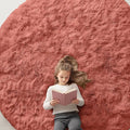 OLANLY Rust Red Round Rugs for Bedroom - Machine Washable, 8 ft Circle Area Rugs for Living Room, Soft and Fluffy Shaggy Carpet for Teen Girl and Boys, Nursery Rooms, Dorms, Home Decor Aesthetic