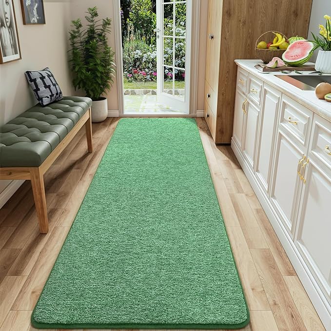 AROGAN Washable 2x8 Runner Rug for Hallway, Long Runner Rugs wtih Soft Memory Foam for Bedroom, Non Slip Backing Carpet Runners for Hallways, Kitchen, Bathroom, Entryway Home Decor, Matte Green