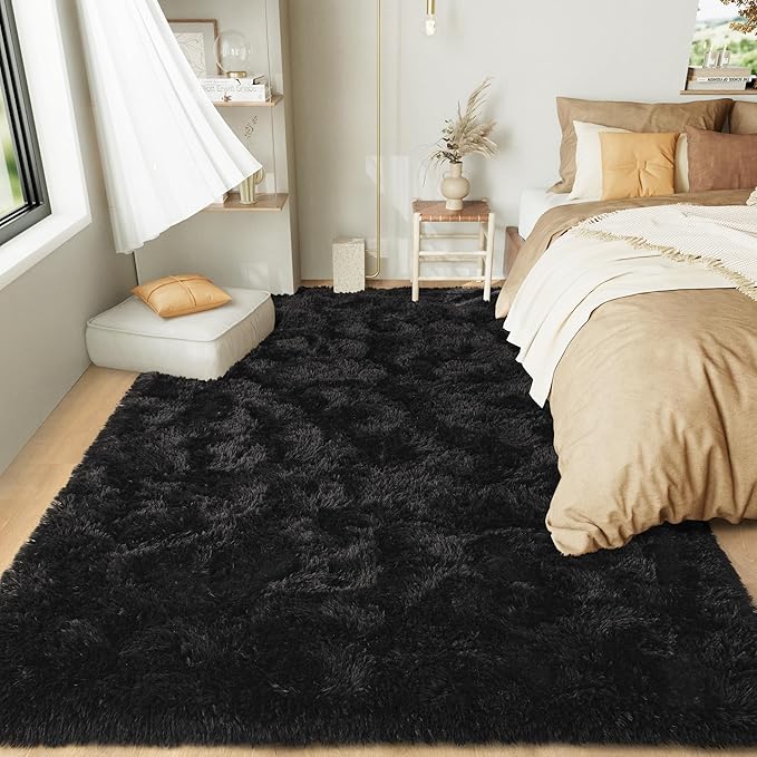 LOCHAS Ultra Soft Indoor Modern Area Rugs Fluffy Living Room Carpets for Children Bedroom Home Decor Nursery Rug 5x8 Feet, Black