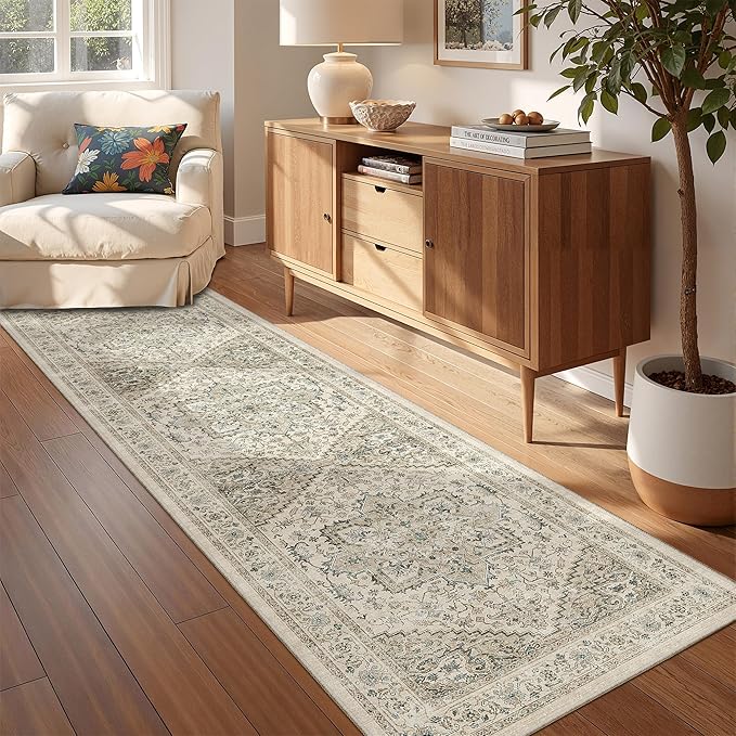 Kitchen Runner Rug Non Slip Washable 2.5x8, Soft Low Pile Entryway Rug Runners for Hallways,Carpet Runner for Living Room,Kitchen, Laundry, Bathroom(Brown/Beige,2.5'x8')