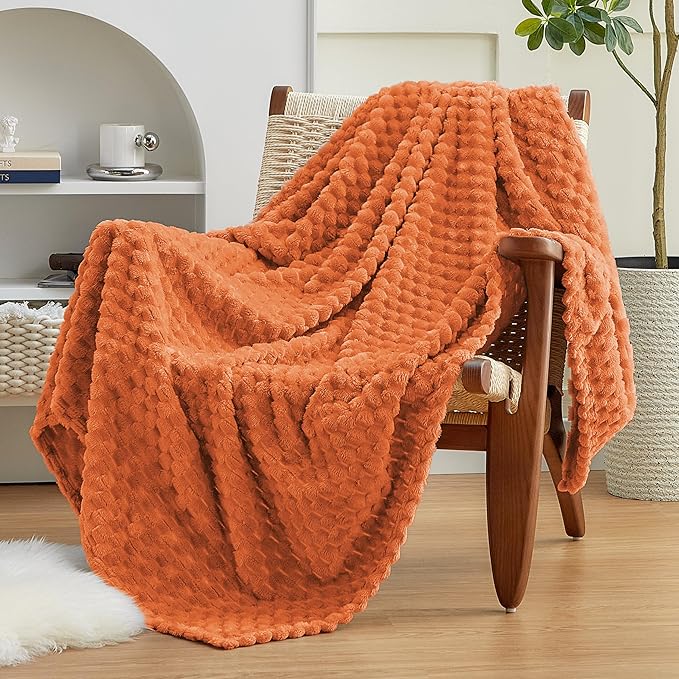EXQ Home Fall Throw Blanket for Couch or Bed - 3D Imitation Turtle Shell Jacquard Decorative Fleece Blankets - Cozy Soft Fuzzy Flannel Blanket Suitable for All Seasons(50"×60",Orange)