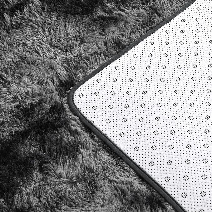 Deerhoo Large Shag Area Rugs 10 x 14, Tie-Dyed Plush Fuzzy Rugs for Living Room, Ultra Soft Fluffy Furry Rug for Bedroom, Anti-Skid Indoor Carpet Nursery Rugs for Kids Room Home Decor, Dark Grey