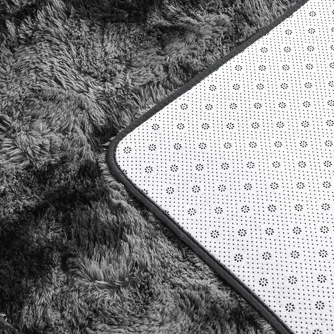 Large Shag Area Rugs 6 x 9, Tie-Dyed Plush Fuzzy Rugs for Living Room, Ultra Soft Fluffy Furry Rug for Bedroom, Indoor Carpet Nursery Rugs for Kids Room Home Decor, Dark Grey