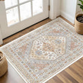 3x4 Washable Area Rug for Entryway, Soft Kitchen Rugs Non Slip for Dining Room, Vintage Living Room Rug, Thin Area Rugs Indoor for Bedroom, Kids Room Decor(Orange,3'x4')