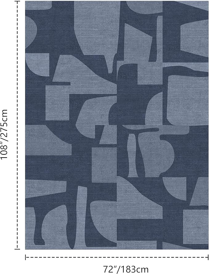 Latte&Fog 6x9 Area Rugs for Living Room Bedroom, Modern Abstract Washable Rug, Boho Non Slip Low Pile Carpet for Indoor Dining Room, Dorm, Classroom, College Dorm, Farmhouse and Kids Room - Navy Blue