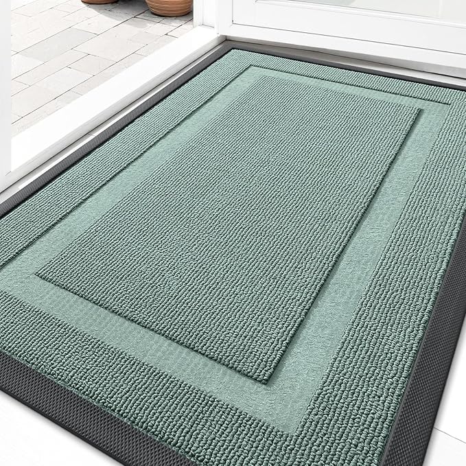 OLANLY Front Door Mat Indoor Outdoor Entrance, Waterproof All-Season, All-Weather Doormat, Sturdy Natural Rubber, Low Profile, Easy Clean Patio Porch Entryway Mat, 35x23, Grayish Green