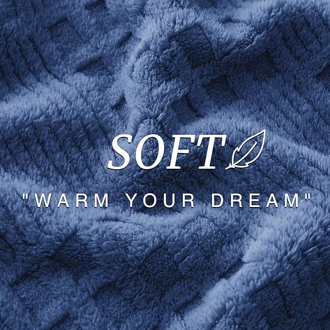 EXQ Home Fleece Throw Blanket for Couch or Bed - 3D Waffle Patchwork Pattern Jacquard Decorative Blankets - Cozy Soft Lightweight Fuzzy Flannel Blanket Suitable for All Seasons(50"×60",Dark Blue)