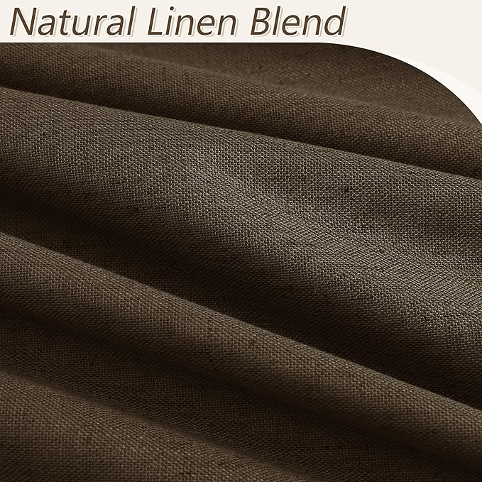 Guken Chocolate 100% Blackout Linen Curtains 102 Inch Length 2 Panels Set for Living Room Bedroom Back Tab/Rod Pocket Thermal Insulated Farmhouse Black Out Drapes Room Darkening,52x102