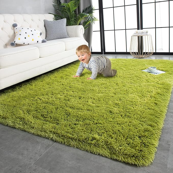 TWINNIS Super Soft Shaggy Rugs Fluffy Carpets 6x9 Feet, Indoor Modern Plush Area Rugs for Living Room Bedroom Kids Room Nursery Home Decor, Upgrade Anti-Skid Rectangular Fuzzy Rug, Green