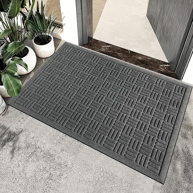 Mibao Front Door Mat Indoor Outdoor Entrance, Dirt Trapping Waterproof All-Season, All-Weather Doormat, Non-Slip Durable Natural Rubber Low Profile Easy Clean Patio Entrance Mat, 61.5" x 36", Grey