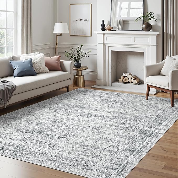 6x9 Area Rug for Living Room Washable 6x9 Gray Rug Non-Slip Modern Rugs for Bedroom Dinning Room Ultra-Thin Indoor Grey Rug