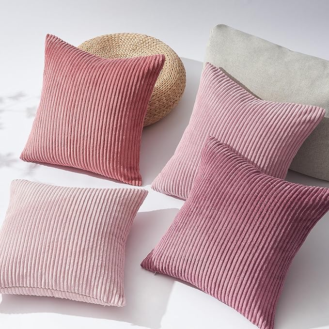 Topfinel Decorative Throw Pillow Covers Cushion Cases, Set of 4 Soft Velvet Modern Double-Sided Designs, Mix and Match for Home Decor, Pillow Inserts Not Included (24x24 inch, Pink)