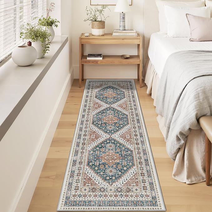 Kitchen Runner Rug Non Slip Washable 2.5x8, Soft Low Pile Entryway Rug Runners for Hallways,Carpet Runner for Living Room,Kitchen, Laundry, Bathroom(Blue/Red,2.5'x8')