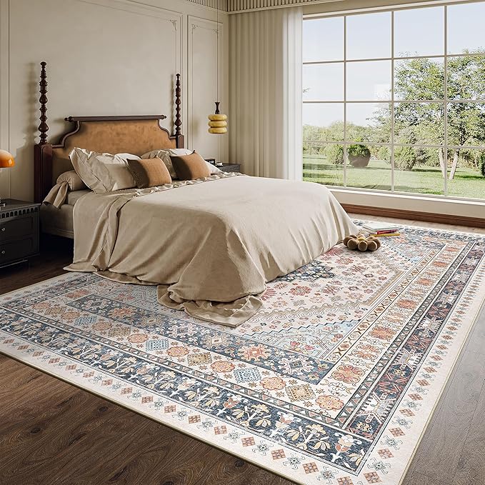 zesthome 8x10 Area Rugs for Living Room,Non-Slip Backing Washable Rugs,Vintage Large Area Rug，Stain Resistant Home Decor Rug (Multi,8'x10')