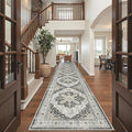 Madane Hallway Runner Rug 3x16 - Vintage Non Slip Washable 16ft Kitchen Runner for Entrance Soft Long Carpet Runners for Living Room Bathroom Low Pile Floor Mat for Bedroom Dining Room, Black