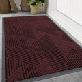 Smiry Front Door Mat Outside Entrance, Heavy Duty Sturdy Natural Rubber Doormat, Trap Dirt and Moisture, Easy Clean Low Profile Mats for Indoor Outdoor Entry, Irregular Triangle (47x32, Dark Red)