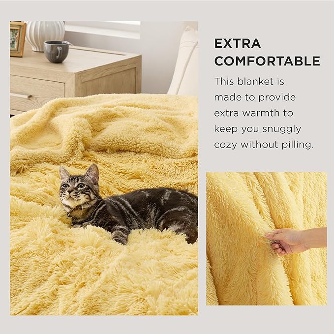 Bedsure GentleSoft Fluffy Yellow Throw Blanket, Room Decor Yellow Gifts for Women Men, Soft Cozy Fuzzy Plush Thick Warm Sherpa Fleece Faux Fur Throw Blanket for Couch Bed, Gifts for Mom Dad, 50x60